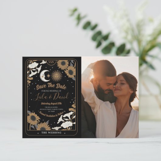 Save the Date Foto Tarot Sun Moon Aligned Wedding Begleitkarte (Stehend Vorderseite)