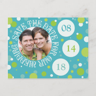Save the Date Foto Template Blue Green Wedding Ankündigungspostkarte