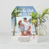 Save the Date Foto Tropical Luggage Tag (Stehend Vorderseite)
