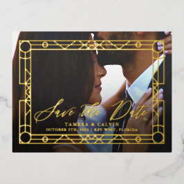 Save the Date Foto- und Golddekorationsrahmen Folie Einladungspostkarte