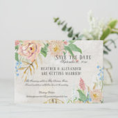 Save the Date Foto Watercolor Boho Blumenmarmor Einladung (Stehend Vorderseite)