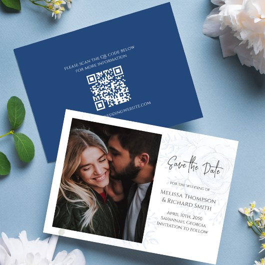 Save the Date Foto Wedding Blue Floral