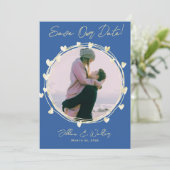 Save the Date Foto Wedding Blue Gold Hearts (Stehend Vorderseite)