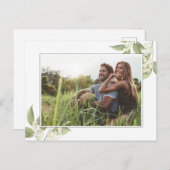 Save the Date Foto Wedding Blumengrün Ankündigungspostkarte (Vorne/Hinten)