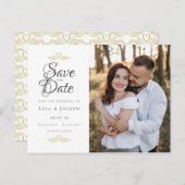 Save the Date Foto Wedding Gold Hearts Skript Ankündigungspostkarte (Vorne/Hinten)