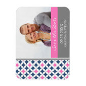Save the Date Foto Wedding Magnet Grau Blau Pink (Vertikal)