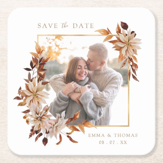 Save the Date Foto Wedding Rechteckiger Pappuntersetzer (Vorderseite)