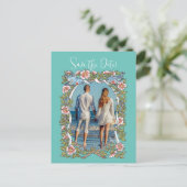 Save the Date Foto "Wildblume Bird Border" Postkarte (Stehend Vorderseite)