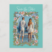 Save the Date Foto "Wildblume Bird Border" Postkarte (Vorderseite)