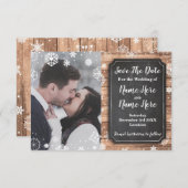 Save the Date Foto Winterurlaub Schneeflocken Holz (Vorne/Hinten)