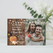 Save the Date Foto Wood Pumpkin Foto Hochzeit (Stehend Vorderseite)