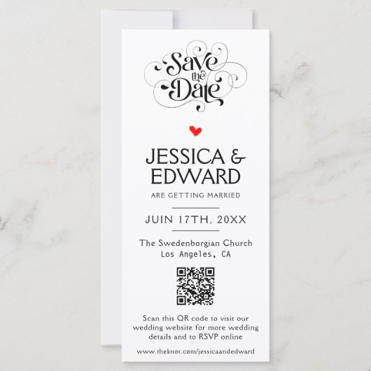 Save the Date FotoBooth Qr Code Schwarz-weiß Chic (Rückseite)