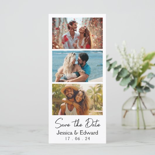 Save the Date FotoBooth Qr Code Schwarz-weiß Chic (Stehend Vorderseite)