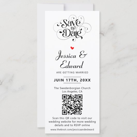 Save the Date FotoBooth Qr Code Schwarz-weiß Chic (Rückseite)