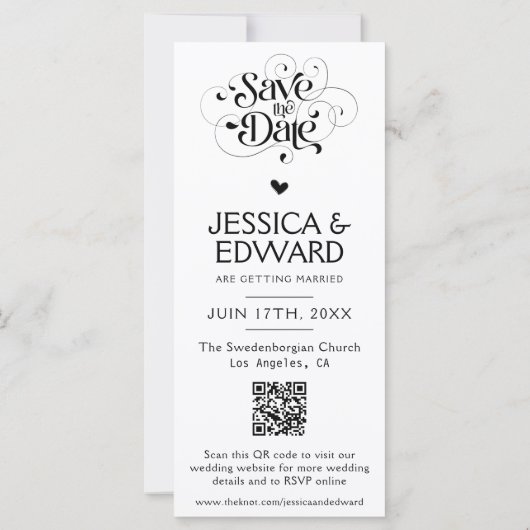 Save the Date FotoBooth Qr Code Schwarz-weiß Chic (Rückseite)