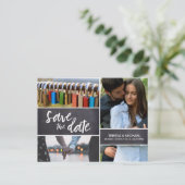 Save the Date, FotoCollage, Verlobung, gekabelt Postkarte (Stehend Vorderseite)