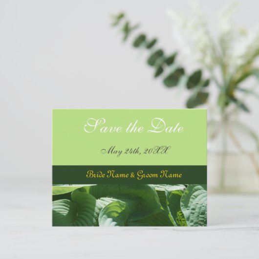 Save the Date, frisch grüne Blätter Ankündigungspostkarte (Stehend Vorderseite)