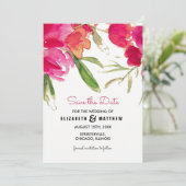Save The Date. Fuchsia Floral Wedding Foto Card Einladung (Stehend Vorderseite)