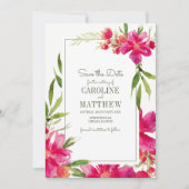 Save The Date. Fuchsia Green Floral Wedding Card Einladung (Vorderseite)