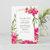 Save The Date. Fuchsia Green Floral Wedding Card Einladung (Stehend Vorderseite)