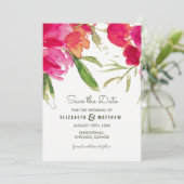 Save The Date. Fuchsia Green Floral Wedding Einladung (Stehend Vorderseite)