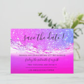 Save the Date Fuchsia Pink Crystals Ocean Ombre (Stehend Vorderseite)