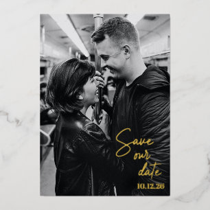 Save the Date Full Foto Modern handgeschriebenes G Folieneinladung