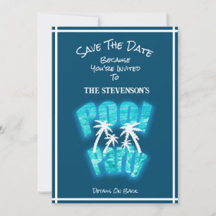 Save the Date Fun Pool Party Geburtstag blau