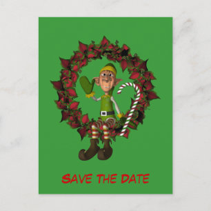 Save the Date Funny Elf auf Wreath Holiday Ankündigungspostkarte