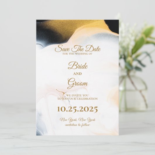 Save the Date für braune und goldene Wasserfarben Einladung (Stehend Vorderseite)