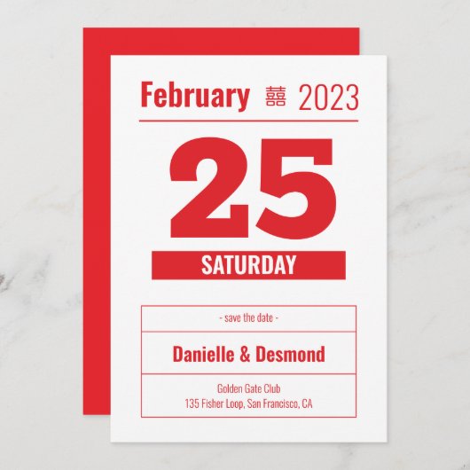 Save the Date für chinesische amerikanische Hochze Einladung (Vorne/Hinten)