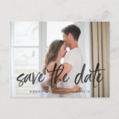 Save the Date für das Foto "Brush Script" Ankündigungspostkarte (Vorderseite)