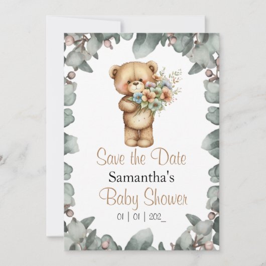 Save the Date für eine Beary Niedlich Baby Dusche Einladung (Vorderseite)