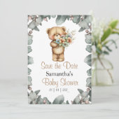 Save the Date für eine Beary Niedlich Baby Dusche Einladung (Stehend Vorderseite)