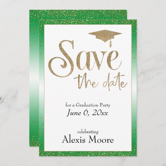 Save the Date für eine Graduierungspartei Gold auf Einladung (Vorne/Hinten)