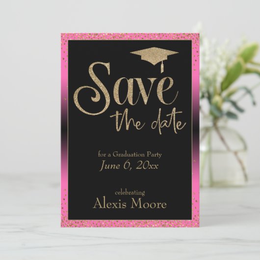 Save the Date für eine Graduierungsparty Gold & Pi Einladung (Stehend Vorderseite)