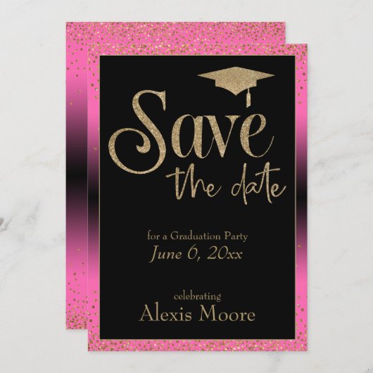 Save the Date für eine Graduierungsparty Gold & Pi Einladung (Vorne/Hinten)