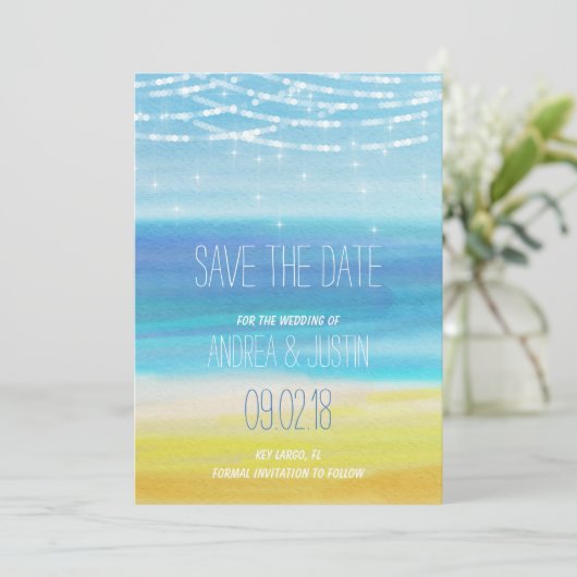Save the Date für eine Hochzeit am Strand (Stehend Vorderseite)