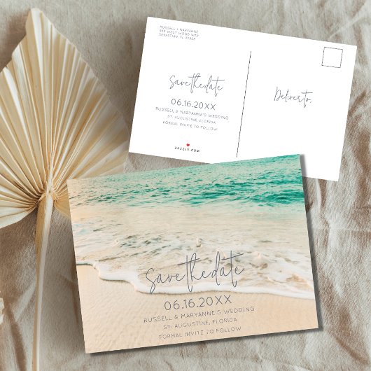 Save the Date für einfache Hochzeiten am Strand Ankündigungspostkarte