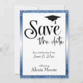 Save the Date für Graduation Party Black on Blue Einladung (Vorderseite)