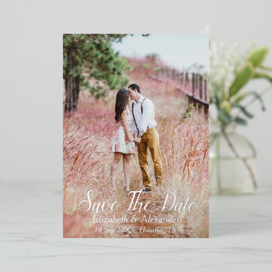 Save the Date für Hinterhof-Karte Folieneinladung (Stehend vorne)