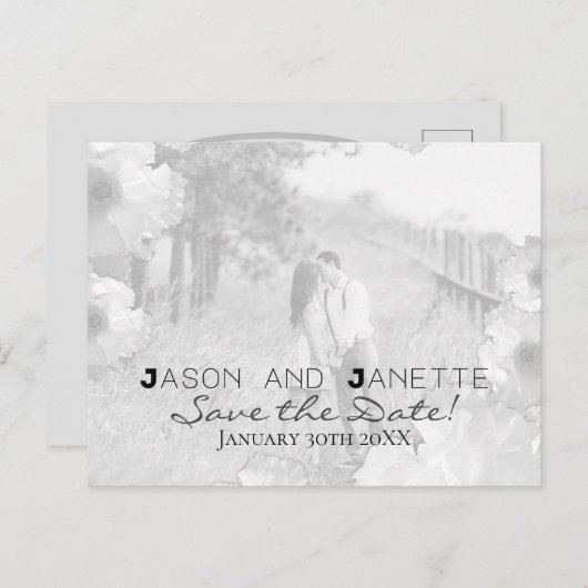 "Save the Date" für Hochzeit + Blk/Wht-Foto Postkarte (Vorne/Hinten)