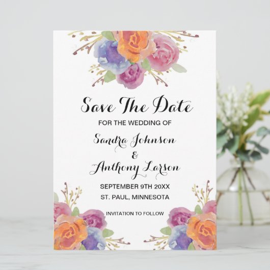 Save the Date für leuchtende Farbe im Aquarell (Stehend Vorderseite)