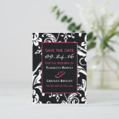 Save the Date für Schwarz und Heiß rosa Ankündigungspostkarte (Stehend Vorderseite)
