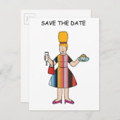 Save the Date für Tea Party Cartoon Lady Ankündigungspostkarte (Vorne/Hinten)