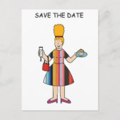 Save the Date für Tea Party Cartoon Lady Ankündigungspostkarte (Vorderseite)