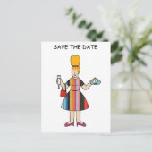 Save the Date für Tea Party Cartoon Lady Ankündigungspostkarte (Stehend Vorderseite)