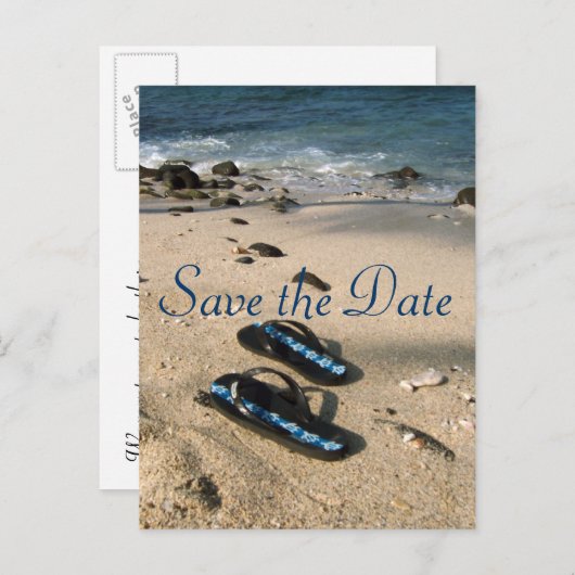 Save the Date für unsere Hochzeitssandalen Drehend Ankündigungspostkarte (Vorne/Hinten)