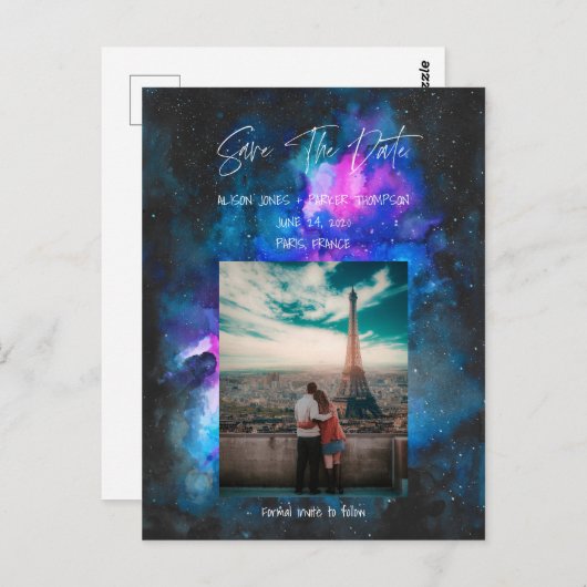 Save The Date | Galaxy Wasserfarben Postkarte (Vorne/Hinten)
