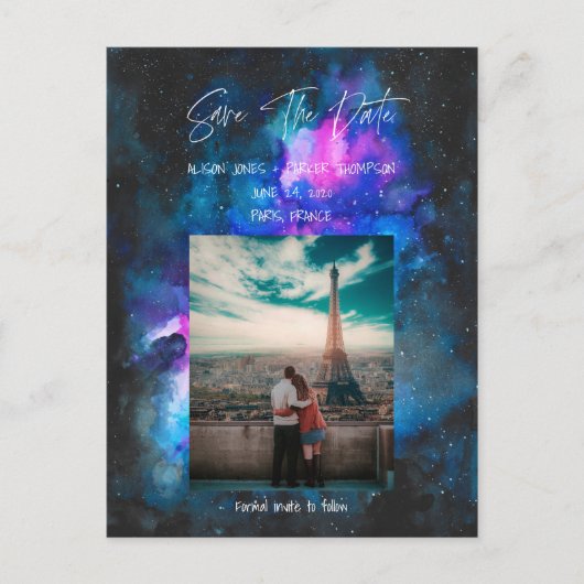 Save The Date | Galaxy Wasserfarben Postkarte (Vorderseite)